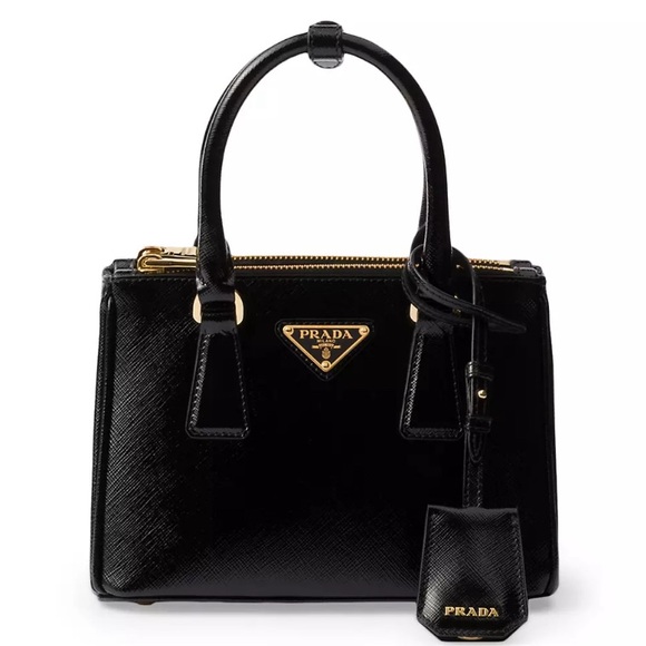 BRAND NEW! Authentic PRADA Saffiano Vernice Mini Galleria Double Zip Tote Black - Picture 3 of 16